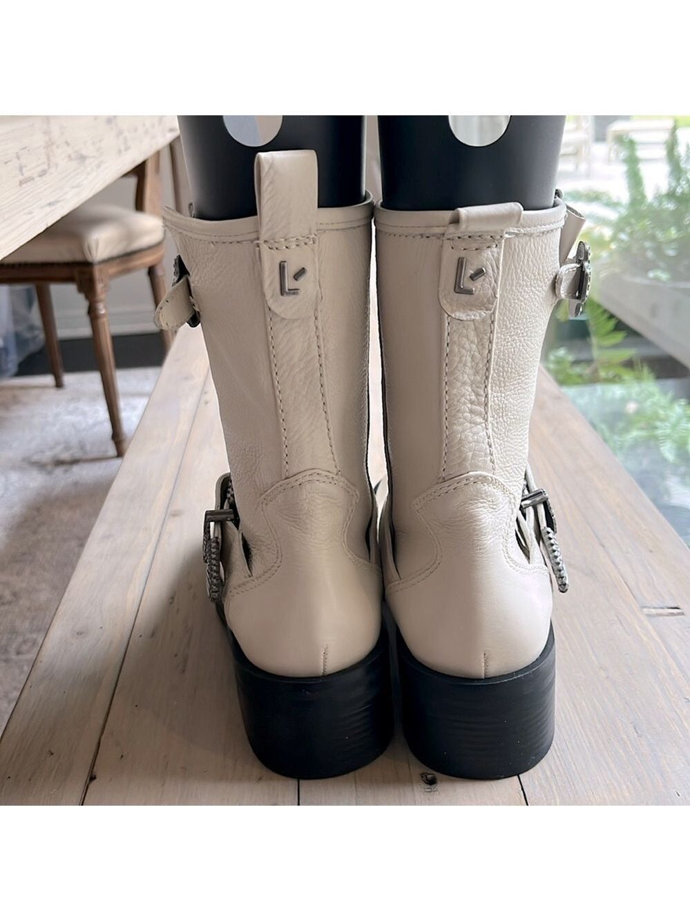 New Larroude Hardy Platform Leather Moto Buckle Boot in Off White Size 5 - Picture 9 of 15